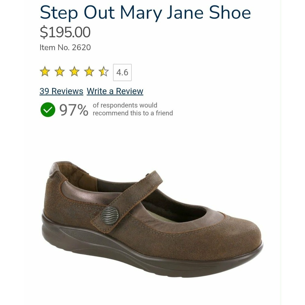 SAS EZ Strap‎ Step Out Mary Jane Comfort Shoes Brown Suede Leather Women 9.5